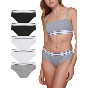 Cloud Cotton Logo Hiphugger Underwear 5-Pack - Stretch Cotton Full Coverage Bikini Underwear - Seam-Free Comfort