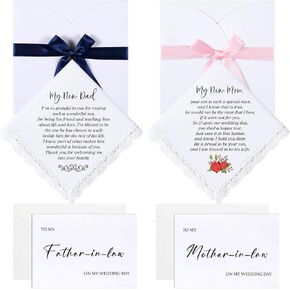 Sherr Wedding Handkerchiefs Mother of the Bride, Father of the Bride Gifts from Daughter Son, Wedding Day Card Wedding Gifts
