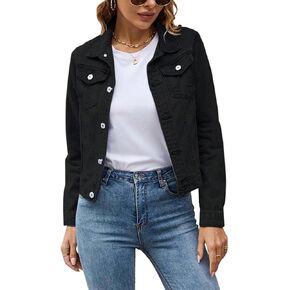 Summer Jackets for Women Lightweight Button Down Distressed Denim Jacket Long Sleeve