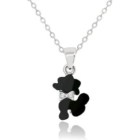 Bow Poodle Necklace for Women • Mother of Pearl White Dog Breed Pendant • Onyx Black Puppy Charm • 14K Gold Plated Dainty Cute Jewelry Gift for Girls Pet Lovers [DN-PD]