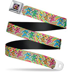 Grateful Dead Belt, Seatbelt Buckle Belt, Grateful Dead Dancing Bears Swirl Multi Color, Adjustable