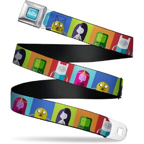 Cartoon Network Belt, Seatbelt Buckle Belt, Adventure Time Five Character Pose Color Blocks Multi Color, Adjustable