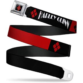 Buckle-Down Seatbelt Belt - HARLEY QUINN/Diamonds Black/Red/White - 1.0" Wide - 20-36 Inches in Length