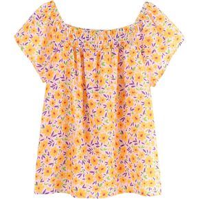 JESKIDS Girls Frilly Shirred Shirts Flutter Sleeve Square Neck Top Summer Blouse