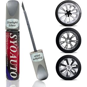 SYOAUTO Starlight Silver Rim Touch Up Paint For Tesla Model Y 19" Gemini/Model 3 19" Sport Wheel Touch Up Paint Rim Scratch Repair Silver Wheel Curb Rash Paint Pen(Starlight Silver)