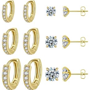 9 Pairs Surgical Steel Earrings Sets,Lightweight Cubic Zirconia Huggie Hoop Earrings Hypoallergenic Hoops Cartilage Stud Earrings for Multiple Piercing for Women Trendy