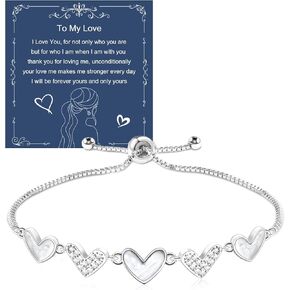 QianSiLi Dainty Silver Charm Bracelets for Women Trendy Heart Bracelet Adjustable Bracelets for Women Anniversary Birthday Gifts for Women Her Girlfriend Wife