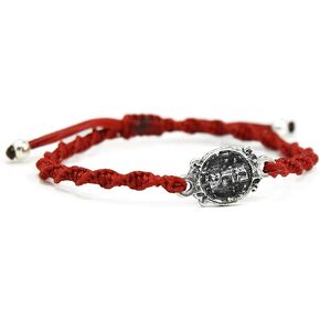Sterling Silver Charm Bracelet on Red Macrame for Men & Women - Adjustable to 8.5" with Health & Well Being Active Life Motivation Amulet - Friendship Bracelet Gift for Her/Him