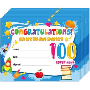 FaCraft 30 قطعة شهادات جائزة اليوم 100 للمدرسة للأطفال 100 يوم شهادة أكثر ذكاءً 100 يوم جوائز تقديرية هدايا للأطفال والطلاب والمعلمين ورياض الأطفال وحفلات الفصل الدراسي in Kuwait