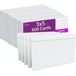 1InTheOffice Index Cards 3x5, Ruled Lined Flashcards Notecards, Study Cards, White, (600 Pack)