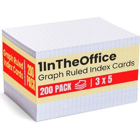 1InTheOffice Index Cards 3x5 Graph Ruled White, Grid Index Cards 200/Pack