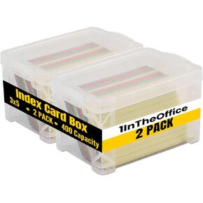 1InTheOffice Index Card Box 3x5 Index Card Holder 400 Capacity (2 Pack)