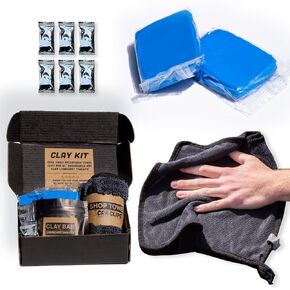 Clay Bar Kit - 2 Detailing Clay Bars, 6 Lubricant Tablets (1pc Makes 16 fl oz), Automotive Twisted Loop Microfiber Drying Towel