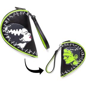 Bride & Frankenstein Clutch Stitch Heart Shaped Wristlet Zip Around Wallet