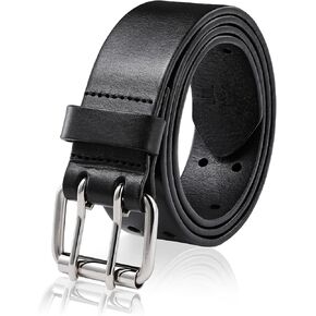 MILORDE Men's Jean Leather Belt Double Prong, 35mm 100% Genuine Leather, Handmade, Classic Designs for Work and Casual
