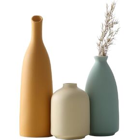 Beige Ceramic Vase for Home Decor, 3pcs Small Flower Vases for Table Decor, Living Room Decor Vase, Book Shelf Vases for Decor, Bookshelf Decor Vase and Entryway Decor,Book Vase for Flowers