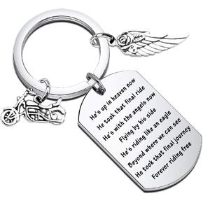 Gzrlyf Motorcycle Memorial Keychain Biker Memorial Gifts for Loss of Father Son Husband Sympathy Gifts He’s up in Heaven Now