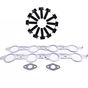 Exhaust Manifold Header Gasket Pair 12617944 W/Bolts Compatible with Chevrolet Silverado 1500 2500 Sierra LS1 4.8 5.3 5.7 6.0 6.2L Pontiac Vehicle LS MLS LQ4 LQ9 LM7 12558573 12600530 12620947