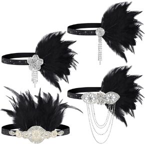 Patelai 4 Pcs Halloween Vintage 1920s Flapper Headband Rhinestone Flapper Headpiece Roaring 20s Accessories for Women