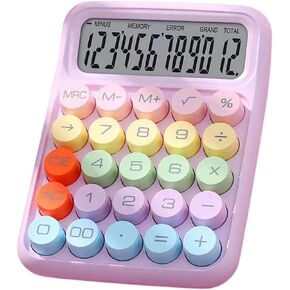 Calculator, Colorful Calculator Round Big Buttons, 12 Digits, Large LCD Display, Calculator for School, Mechanical Calculators Desktop Calculator, Cute Calculator (Purple)