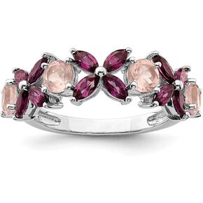 Solid 925 Sterling Silver Rose Quartz and Rhodolite Engagement Ring