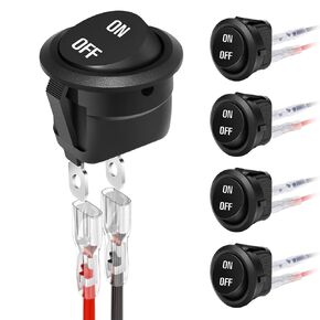 12 Volt 3 Way Round Rocker Switch,3 Position ON/OFF/ON Rocker Switch,3 Pin 6A/250V AC 10A/125V DC SPST Circle Toggle Switch Button with Wires for Car Stereo Marine Boat(ON-OFF-ON,5Pcs）
