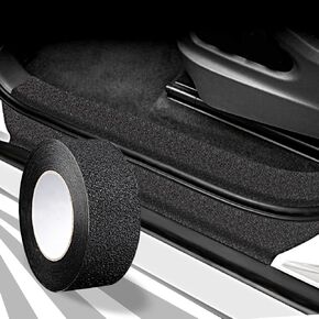 Ajxn Anti-Slip Car Door Entry Guard, 16.4FT DIY Adhesive Car Door Sill Protector, Car Paints Protector Sticker Cover Also Prevent from Scuffs, Scratches, or Damage, Textured Black (16ft x 7cm)