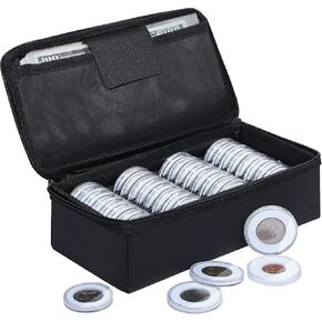 Fireproof Coin Storage Box, 36pcs Coin Holder Capsules with Foam Gasket & 100 Paper Currency Organizer Sleeves, 5 Sizes (40/35/30/25/20mm) Coin Collecting Case for Coin Collection Supplies