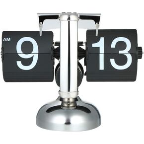 Decdeal Retro Flip Dоwn Clock, Flip Desk Shelf Clock with Stainless Steel Flip Internal Gear Operated, Small Scale Quartz Clock, Black