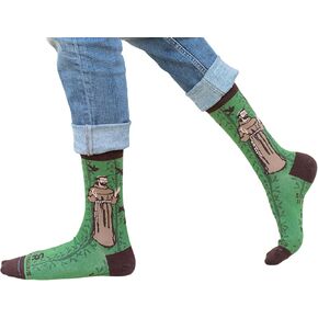 Sock Religious Rebuild God's Church St. Francis of Assisi Brown and Green Men's and Women's One Size Fits Most Polyester Blend Catholic Inspirational Fun Crew Socks, Adult