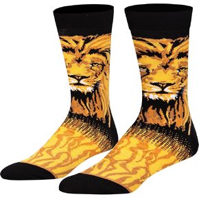 Odd Sox, Men's Funny Designer Brand Novelty Animal Socks, Lion Crew, Large Adult