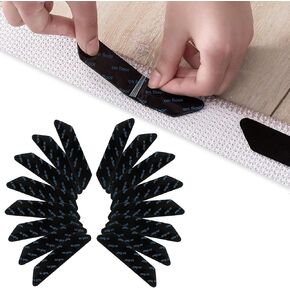 Black Rug Gripper, 16 Pcs Reusable and Washable Removable Rug Pads Gripper, Non Slip Adhesive Rug Tape for Hardwood Floors and Tile