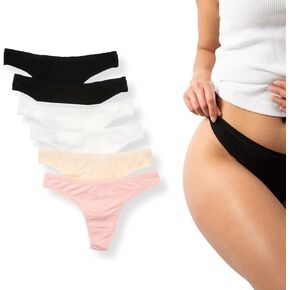 6-Pack Cotton Thongs for Women, 4 Essential Colors of Everyday No Show Panties, Seamless Cotton Thong.