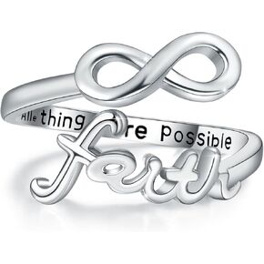 Infinity Cross Faith Ring,Sterling Silver Adjustable Open Faith Cross Religious Ring Christian Inspiring Incentive Jewerly for Women