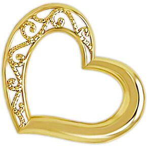 Gold Small Sliding Heart Charm - 10 Karat Solid Gold - Heart Charm - Optional Gold Chain