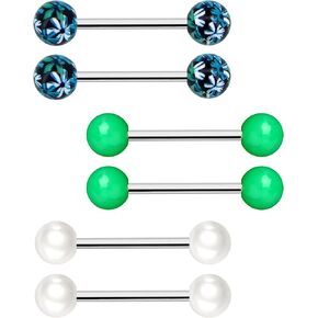 COCHARM 6pcs Yellow Flower Nipple Rings 14g Cute White Pearl Nipple Rings Plastic Nipple Ring Set 16mm Long Nipple Piercing Jewelry for Women