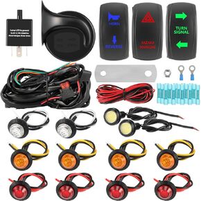 UTV ATV Street Legal Turn Signal Kit with Rocker Switch Waterproof Relay Fuse Wire, 105D Loud Horn with Button, LED Blinker Kit for Polaris, Can-Am, Kawasaki, Arctic Cat, Pioneer