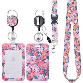 Genuine Leather ID Badge Holder with Retractable Lanyard, Retractable Badge Reel Nylon Lanyard and Vertical ID Card Holder with 1 Card Slot Key Chain for Men Women, Black