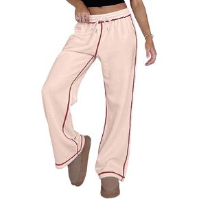 Herseas High Waisted Sweatpants for Women 2024 Fall Wide Leg Contrast Stitching Drawstring Loose Lounge Jogging Pants