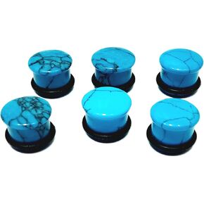 Pair (2PCS) BLUE TURQUOISE HOWLITE STONE PLUGS Single Flare Gauges Organic Ear Tunnels 9227