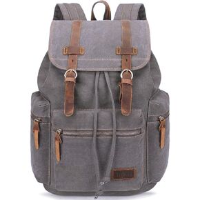 Bluboon Vintage Backpack Leather Trim Casual Bookbag Men Women Laptop Travel Rucksack