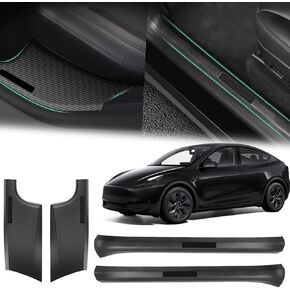 Door Sill Protector for Tesla for Model Y 5 Seater, Carbon Fiber Front and Rear Door Threshold Protection Entry Guard Kit Strip Styling Covers Edge Step Dust Shield Cover Replacement Accessories