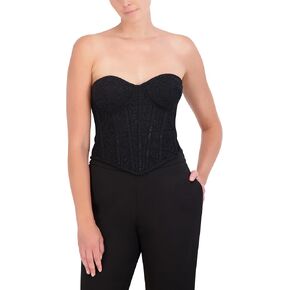 BCBGMAXAZRIA womens Sweetheart Neck Mesh Lace Corset Top