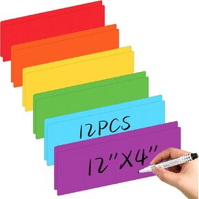Janlaugh 12 Pcs Large Magnetic Dry Erase Labels for Classroom, 12 x 4 Inch Rectangle Magnetic Name Plates Label Flexible Magnet Stickers for Whiteboards Refrigerator (Boho Color,Style 3)