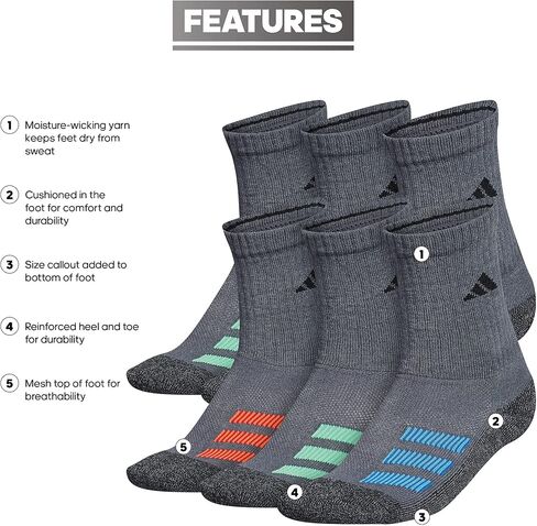 جوارب Adidas للأطفال للأولاد والبنات مبطنة بزاوية مخططة (6 أزواج) in Kuwait