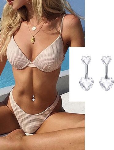 6Pcs Belly Button Ring Dangle Navel Belly Piercing Jewelry Bow Heart Butterfly Flower Navel Belly Rings Stainless Steel Dangling Jewelry 14G Cute Pink White CZ for Women in Saudi Arabia