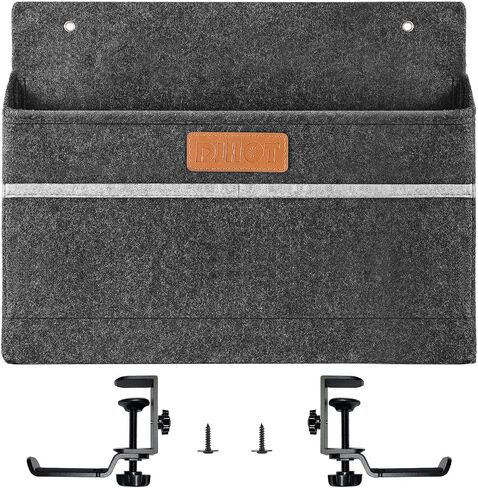 Under Desk Storage,Wall Mounted Storage Bag Organizer,Side Desk Organizer,Hanging Standing Desk Accessories,2 swivelling hooks,Three Pocket Design Gray Dirty Resistant Felt in Saudi Arabia