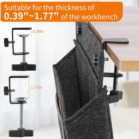 Under Desk Storage,Wall Mounted Storage Bag Organizer,Side Desk Organizer,Hanging Standing Desk Accessories,2 swivelling hooks,Three Pocket Design Gray Dirty Resistant Felt in Saudi Arabia