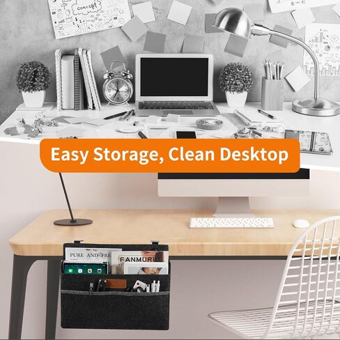 Under Desk Storage,Wall Mounted Storage Bag Organizer,Side Desk Organizer,Hanging Standing Desk Accessories,2 swivelling hooks,Three Pocket Design Gray Dirty Resistant Felt in Saudi Arabia