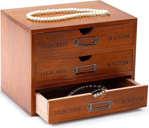 Vintage Wooden Storage Box Desk Office Organizer Rustic Desk Storage Organizer Desktop Wooden Drawer Organizer Small Library Card Catalog Cabinet for Jewelry Home (Brown,5 Drawers) in Saudi Arabia
